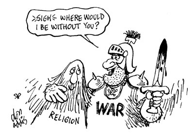 To make war palatable, Desert Bloc invented religion. (Image source - loonpond.com; artist attribution not available at image source)