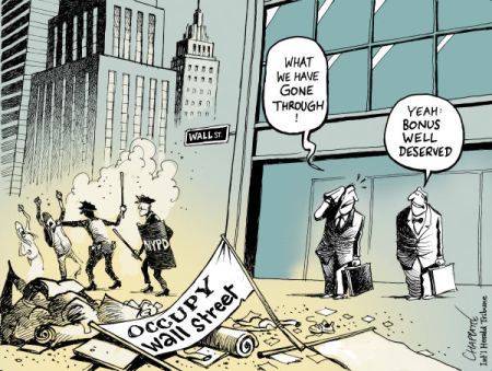 The elite did manage to drive away the 'usurpers'.  |  After the evacuation of OCCUPY WALL STREET  By Patrick Chappatte, The International Herald Tribune - 11/21/2011 12:00:00 AM